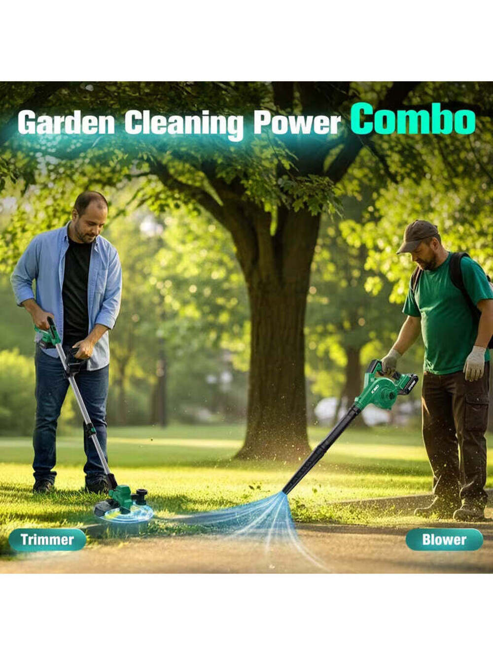 KIMO 20V Brushless Cordless String Trimmer & Leaf Blower Kit, 12" Swivel Head
